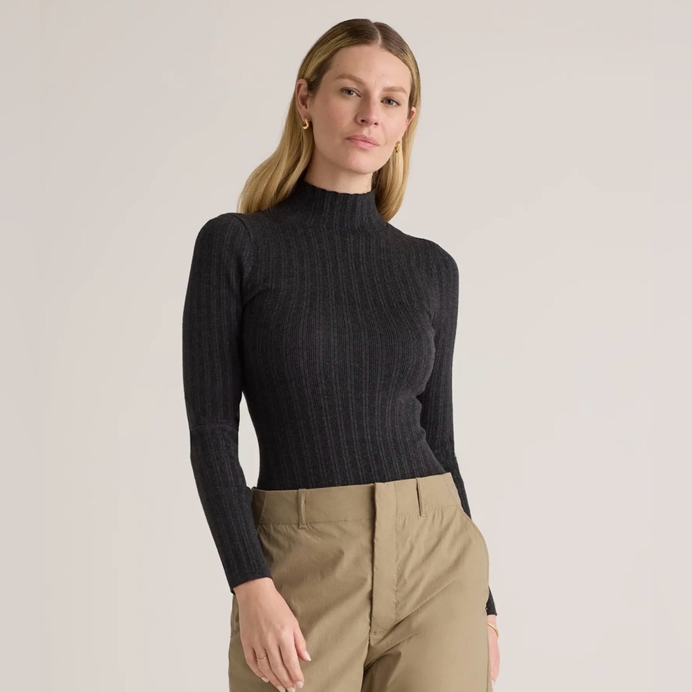 Quince cotton Cashmere stubbed Turtleneck Bodysuit NWT Small Charcoal Grey